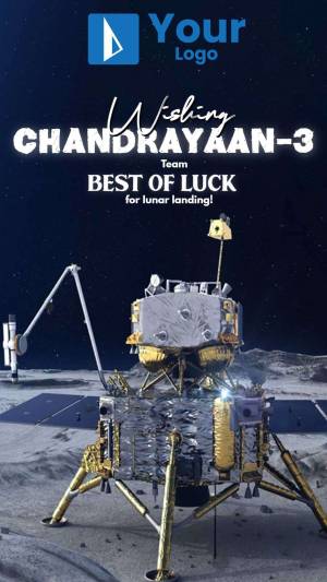 Chandrayaan-3 lander on the moon with a 'Wishing Best of Luck' message.