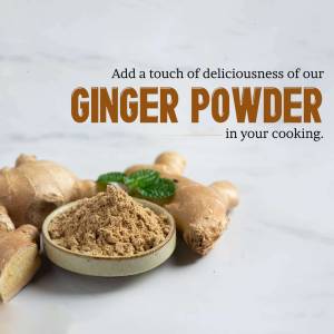 Ginger powder and fresh ginger root on a marble surface