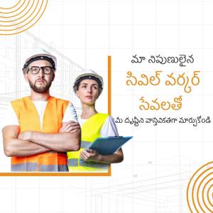 Two civil engineers, a man and a woman, wearing safety vests and hard hats, looking professional.