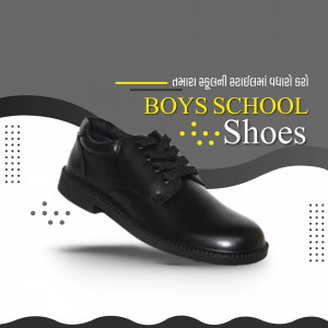 Black school shoes for boys on a promotional background