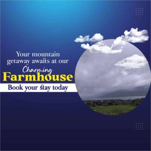 Advertisement for a farmhouse getaway with a scenic view.
