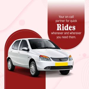 White car with text promoting on-call ride services