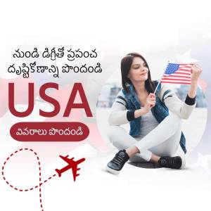 Woman holding a US flag with travel themed background