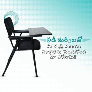 Black student desk and chair with writing pad