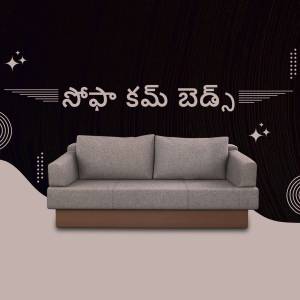Modern gray sofa with wooden base on a dark background