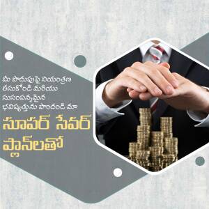 Handshake over a stack of coins with Telugu text