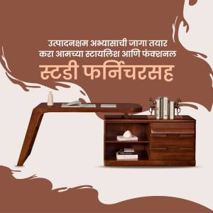 Wooden study table and cabinet with books and accessories
