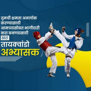 Two Taekwondo athletes in action, practicing a kick during training.
