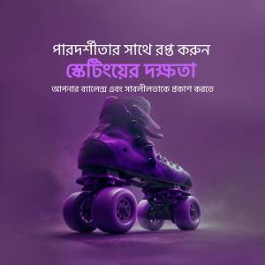 Purple roller skates against a dark purple background with Bengali text.