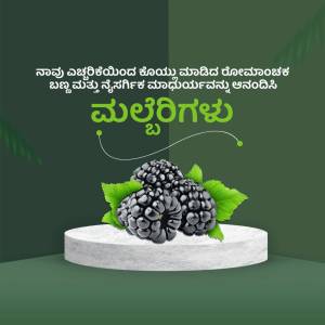 A product display featuring blackberries with Kannada text.