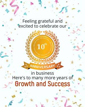 10th Anniversary badge with confetti and celebratory text