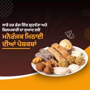 Assortment of traditional Punjabi sweets and snacks on a white plate