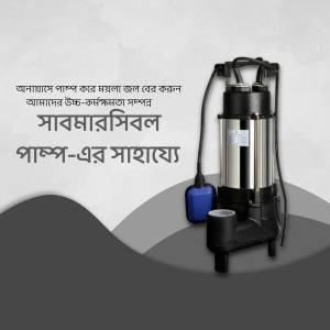 Silver and black submersible water pump with blue float switch