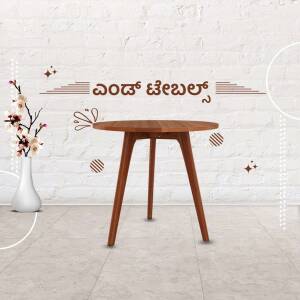 A stylish round wooden dining table in a modern interior setting.