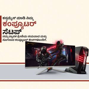 Gaming monitor, PC, and headset setup with action scene displayed on screen.