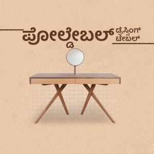 Wooden dressing table with a mirror and chair