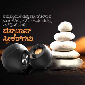 Zen-like arrangement of speakers and stones, promoting tranquility and sound.