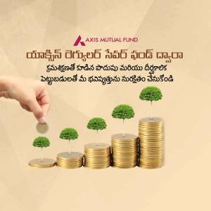 Image depicting investment growth with coins and plants, promoting Axis Mutual Fund's Regular Saver Fund.