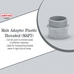 Close-up of a grey Ashirvad Male Adapter Plastic Threaded (MAPT) fitting.