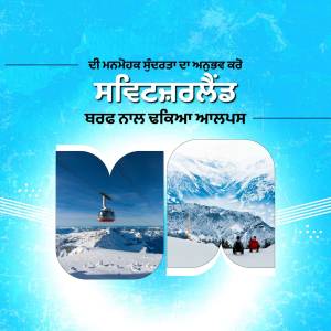 Image of Switzerland with snow-capped mountains and cable cars