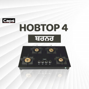 Black glass top gas stove with four burners