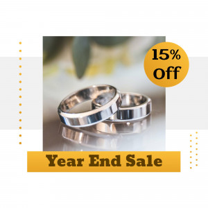 Silver wedding rings with a 15% off sale promotion