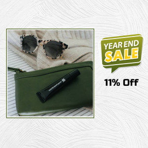 Sunglasses, wallet, and beauty product with a Year End Sale promotion.