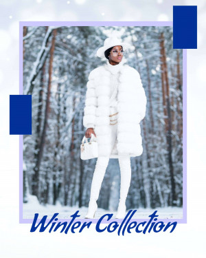 Woman in white winter outfit standing in a snowy forest