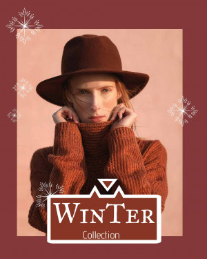 Woman wearing a brown hat and sweater with winter themed graphic
