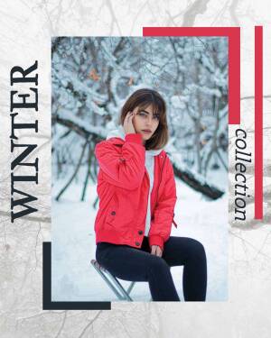 Woman in a red jacket sitting in the snow during winter