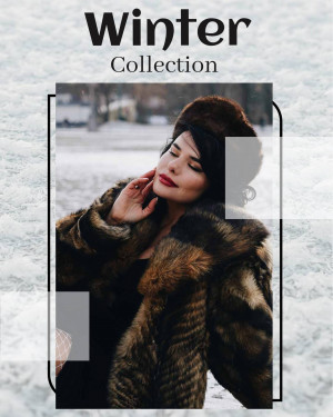 Woman wearing a brown fur coat in a winter setting