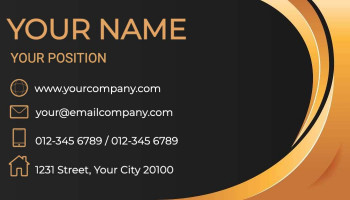 A sleek and modern business card with a dark background and gold accents.
