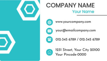 A clean and modern business card design with a teal and white color scheme.