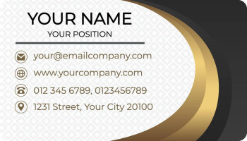 Modern business card with gold accents and contact information