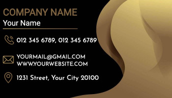Black and gold business card with contact information