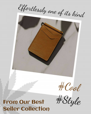Brown leather money clip wallet on a marble surface with polaroid frame