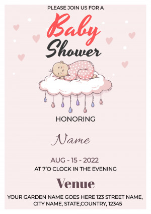 Cute baby shower invitation with a sleeping baby on a cloud