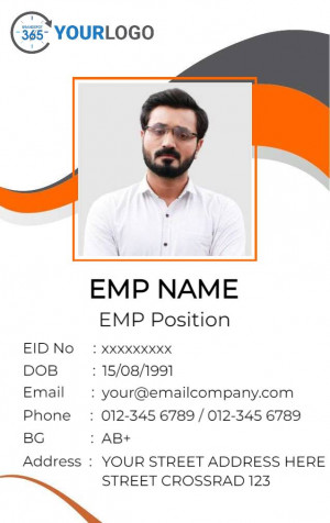 Employee ID card with a professional portrait and company branding