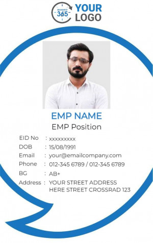 Employee ID card with a man's photo and company branding