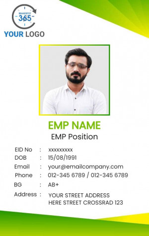 Employee ID card with photo and personal details