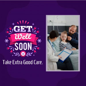 A get well soon card featuring a doctor visiting a young patient in a hospital bed.