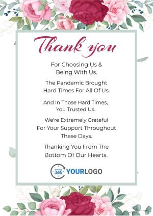 Thank you card with floral design and heartfelt message.