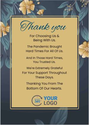 Thank you card with floral design expressing gratitude for support during the pandemic.