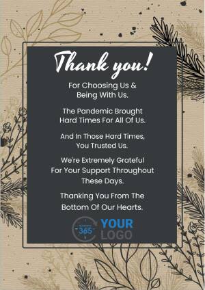 Thank you card with floral design and message of gratitude for support during the pandemic.