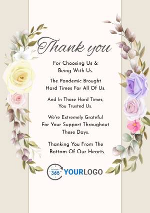Floral thank you card with text expressing gratitude.