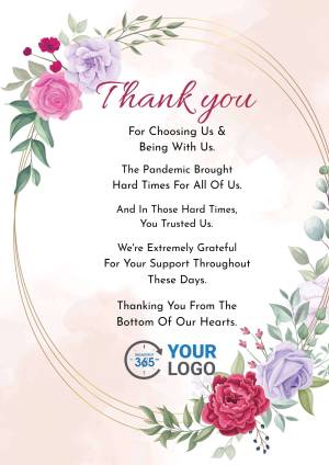 Floral thank you card with a gold frame and heartfelt message.