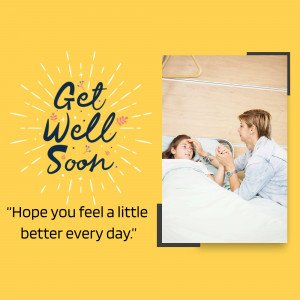 A get well soon card featuring a mother checking on her sick child.