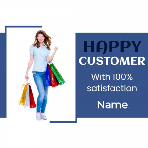 Woman with shopping bags and 'Happy Customer' text