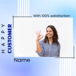Woman giving an okay hand gesture with text overlay 'Happy Customer' and 'With 100% satisfaction'
