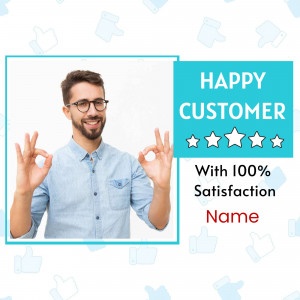 Man giving an okay sign with a 'Happy Customer' graphic